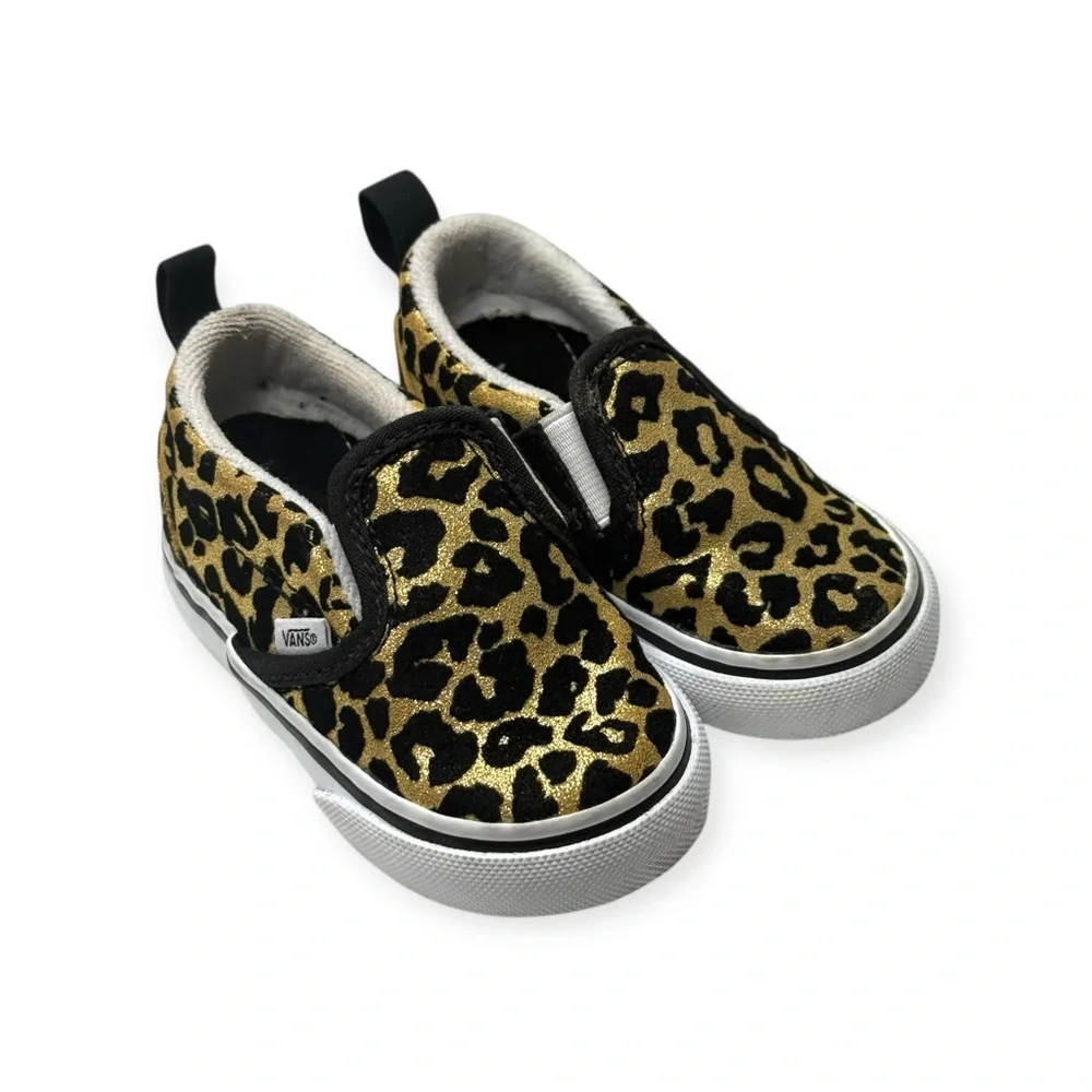 Vans ✌︎︎ Leopard Print Slip On Baby Walker Skater Sneaker ✌︎︎ Black Gold ✌︎︎ 4